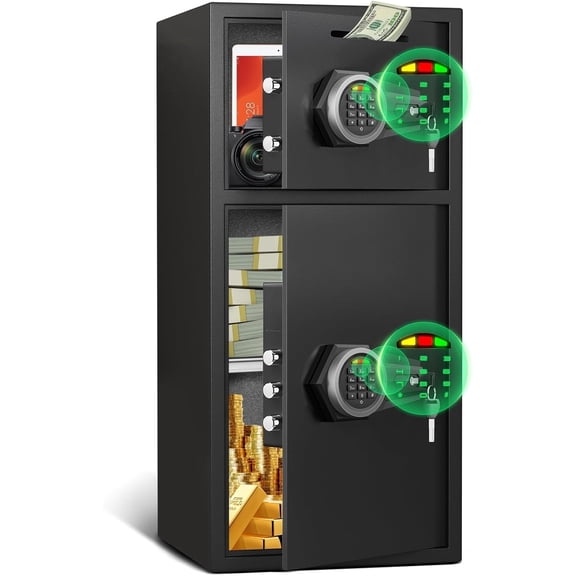 2025 NEW Large Home safe Fireproof Waterproof, 6.5 Cub Money Safe Box with Slot & Metal Deposit Storage Box, Home Safe with Dual Alarm System & Mute Mode for Valuables