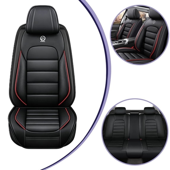 2025 for NISSAN ROGUE Seat Cover, PU Leather 5 Piece Full Set With Lumbar Support Beautify Interior, Black and Red Edges Car Seat Covers, Airbag-Compatible