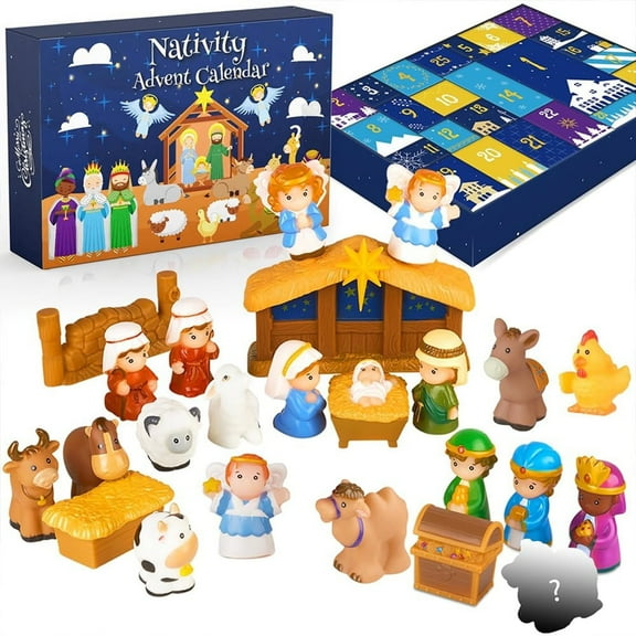 2025 Nativity Playset Advent Calendar, Christmas Story Scene Set, 25pcs Christian Religious Toy for Kids Toddlers Boys Girls