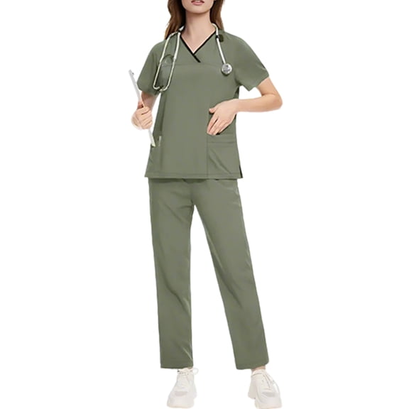 2025 Natural Uniforms Womens Cool Stretch Modern Tuck-In Top Yoga Jogger Scrub Set with Regular and Petite Sizes Green M