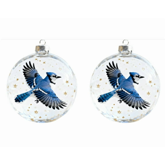 2025 Nature's Birds Crystal Glass Ornament Set, Cardinal Bird Glass Christmas Tree Ornaments, Clear Plastic Christmas Balls, Holiday Ornaments for Family for Room Decor Blue Jay-2PC