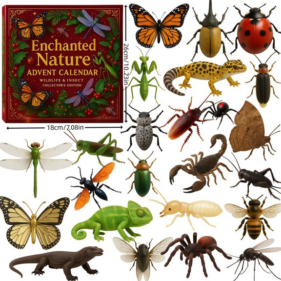 2025 Natures Trick Advent Calendar, 24 Days Insect Christmas Advent Countdown Calendar, 2D Acrylic Halloween & Christmas Gifts for Friends, Bug and Prank lovers