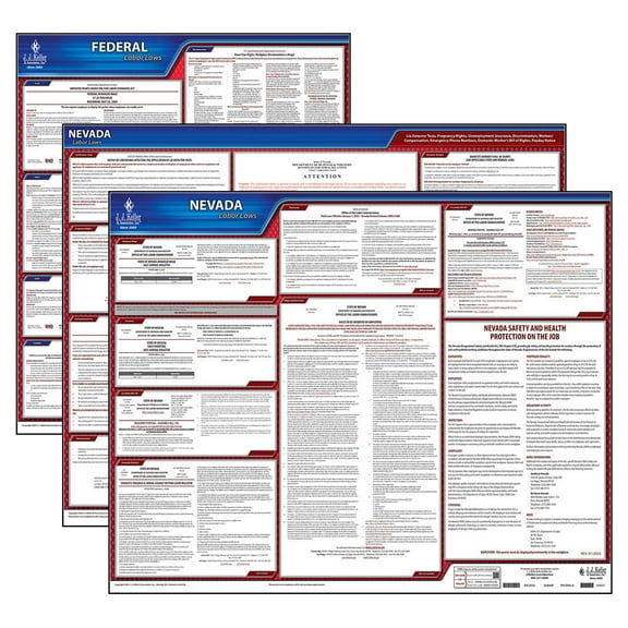 2025 Nevada Labor Law Poster, 2 poster set Compliant NE State & Federal Laminated Poster