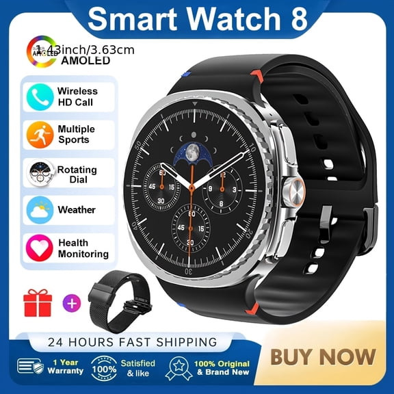 2025 New 1.43" Smart Watch, Rotating Dial, AI GPT Voice Assistant, Fitness Tracker, SOS Call, Wireless Music, Message Reminder
