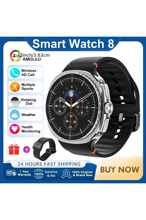 2025 New 1.43" Smart Watch, Rotating Dial, AI GPT Voice Assistant, Fitness Tracker, SOS Call, Wireless Music, Message Reminder