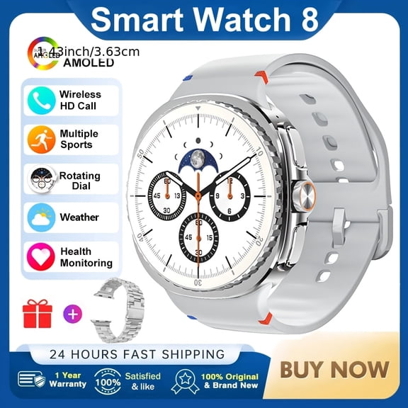 2025 New 1.43" Smart Watch, Rotating Dial, AI GPT Voice Assistant, Fitness Tracker, SOS Call, Wireless Music, Message Reminder