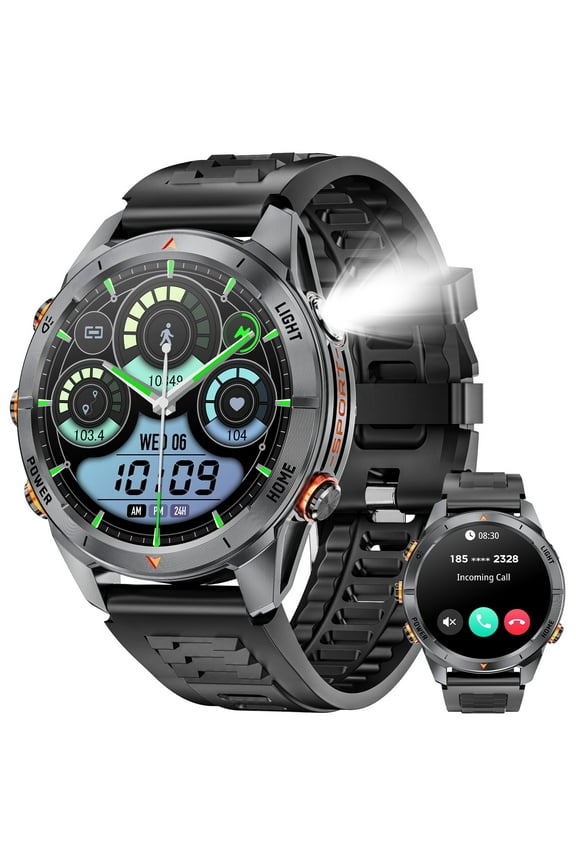 1.46-inch Men's Military Smart Watch, with Answer/Make Calls/100 Sports Modes, Outdoor Fitness Tracker Smartwatch, fits for Android and Iphone Devices (Black)