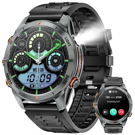 Haulvean 1.46-inch Military Smart Watch for Men, with IP68 Waterproof/Answer/Make Calls/100 Sports Modes, Outdoor Fitness Tracker Smartwatch, fits for Android and Iphone Devices (Black)
