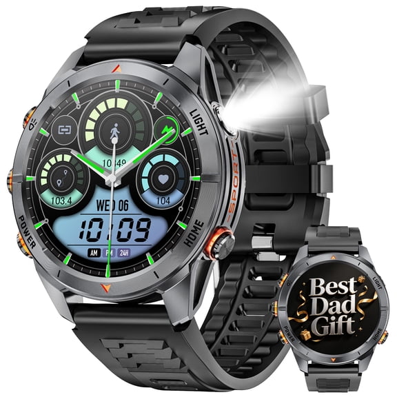Haulvean 1.46-inch Military Smart Watch for Men, with IP68 Waterproof/Answer/Make Calls/100 Sports Modes, Outdoor Fitness Tracker Smartwatch, fits for Android and Iphone Devices (Black)