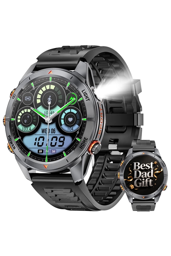 1.46-inch Military Smart Watch for Men, with IP68 Waterproof/Answer/Make Calls/100 Sports Modes, Outdoor Fitness Tracker Smartwatch, fits for Android and Iphone Devices (Black)