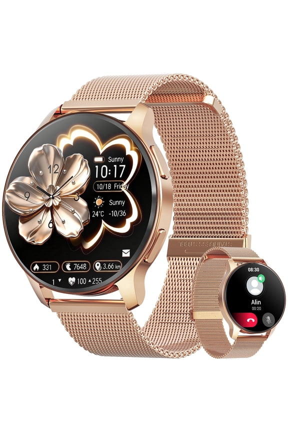 Smart Watch for Women, 1.32" Thin Face Fitness Tracker with Bluetooth Calls(Answer&Make), Smart Watch Fits for Android and iPhone, IP68 Waterproof, 110+ Sport Modes Smartwatch (Gold)