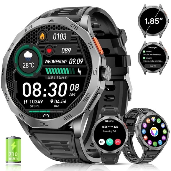 Haulvean 2025 New 1.85-inch Military Smart Watch for Men, fits for Android and Iphone Devices, with Answer/Make Calls/100+ Sport Modes, Fitness Tracker Watches (Black)
