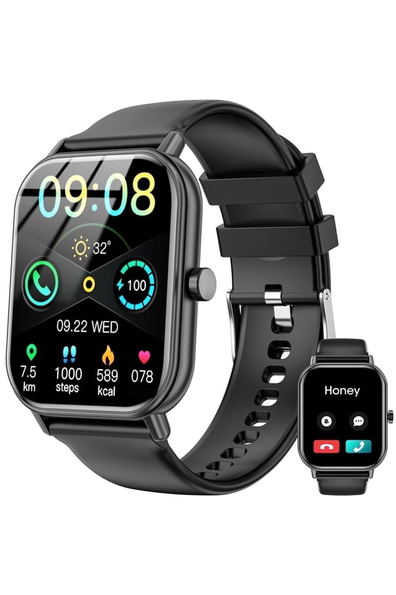Smart Watch for Men Women's Haulvean 1.85-inch Smartwatch, Fits for Android and Iphone Devices, with Answer/Make Calls/100 Sport Modes, Fitness Tracker Smart Watches（Black）