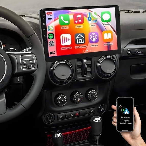 2025 New 10 Inch Android 15 Car Radio for Jeep Wrangler JK 2007-2017 | 4+64G Wireless Carplay Android Auto | Fast GPS + Bluetooth 5.0 + AHD Backup Camera & SWC