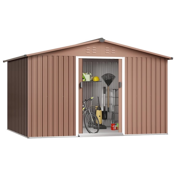 2025 New 10 x 8 FT Metal Outdoor Storage Shed, Waterproof Garden Shed with Frame Floor, Air Vents & Lockable Door, Metal Aluminum Storage Shed for Gardens, Backyard, Patio, Garage, Lawn