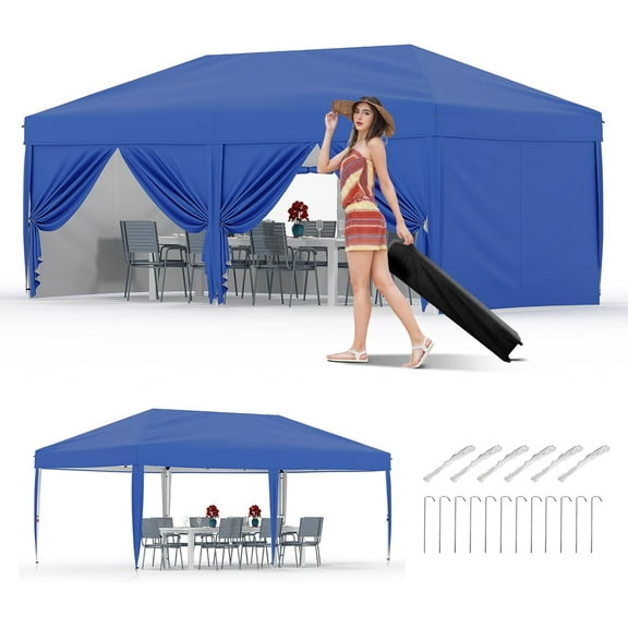 2025 New 10x20FT Pop Up Canopy Tent, Folding Tent Shelter with 6 Removable Sidewalls, Easy Setup Outdoor Canopy, Height Adjustable Shelter Gazebos