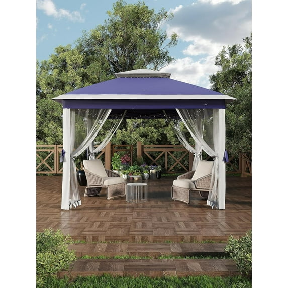 2025 New 11x11 Pop-Up Gazebo Tent with Mosquito Netting, Outdoor Canopy Shelter Easy Setup, Water & UV Resistant