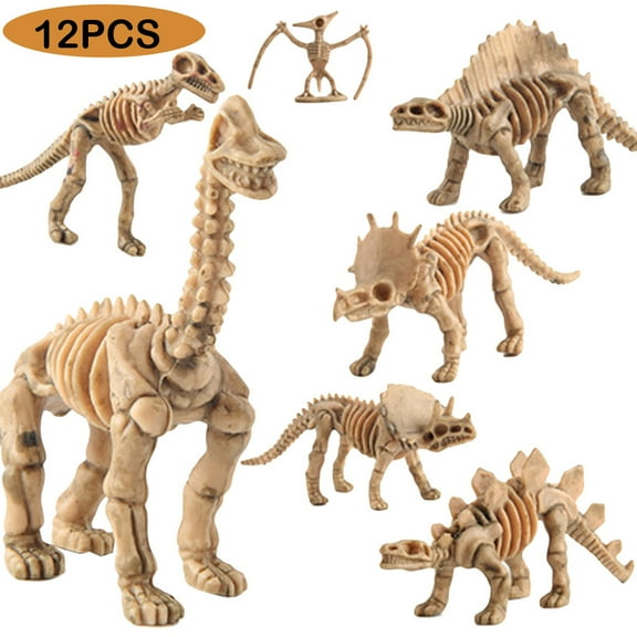 2025 New! 12 Pcs Dinosaur Fossil Skeletons Toy Figures - Mini Dinosaur Figurines for Toddler Kids - Dino Bones Cake Topper Party Favors, Ideal Gift for 3 4 5 6 Boys Girls