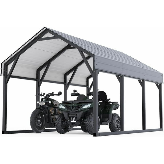 2025 New 12 x 13 FT Metal Carport, All-Weather Shelter Canopy, Reinforced Frame and Steel Roof, Heavy Duty Carports, for Pickups, Boats, Cars, and Tractors