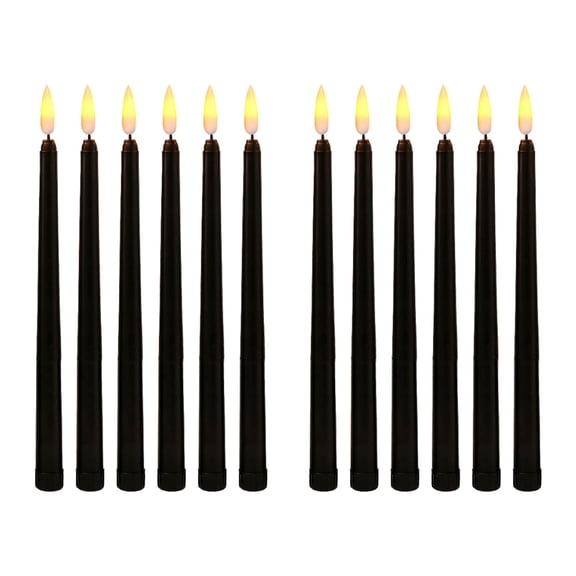 2025 New! 12x Black LED Birthday Candles,Yellow Flameless Flickering Battery Operated Halloween Candles
