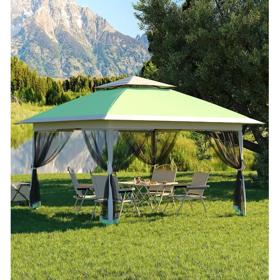 2025 New 13x13 Gazebo Outdoor Canopy Shelter with Mosquito Netting 4 Stanbags Instant Gazebo Tent for Lawn, Garden, Backyard Deck