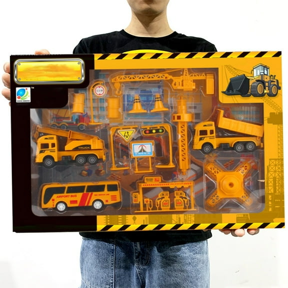 2025 New 14 Pcs Kids Construction Vehicles Playset, Construction Toys with Crane, Excavator, Dump Truck, Cement, for Over 3 Years Old Boys, Safe and Durable Truck, Excavator Toy for Kids