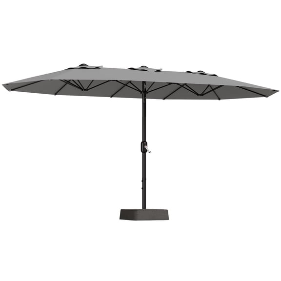 2025 New 15 FT Outdoor Double-Sided Umbrella with Base, Large Patio Umbrellas Rectangle Market Umbrella for Poolside Lawn Backyard