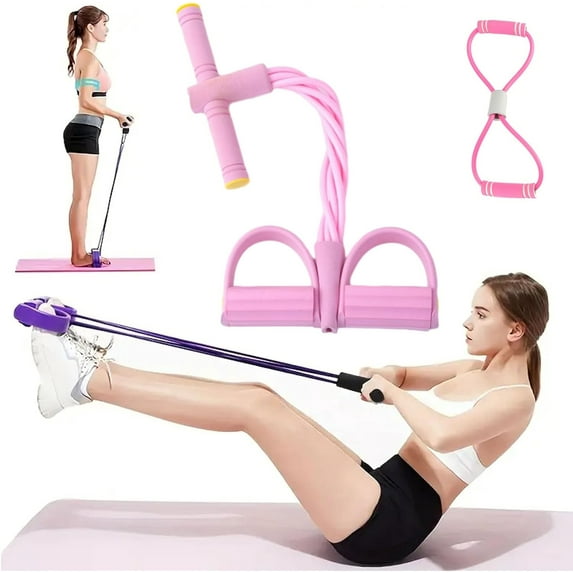 2025 New 21 Fitness Resistance Bands-4 Tube Pedal Ankle Puller, Stretch Bands for Exercise Sit Up Exercise Equipment, Workout Equipment for Women Men
