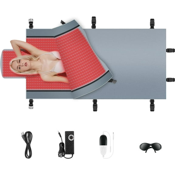 2025 New 2570pcs Dual Wavelength LED Beads 660nm&850nm Red Light Therapy Mat Full Body Used to Relieve Pain 71''x 33''Gray