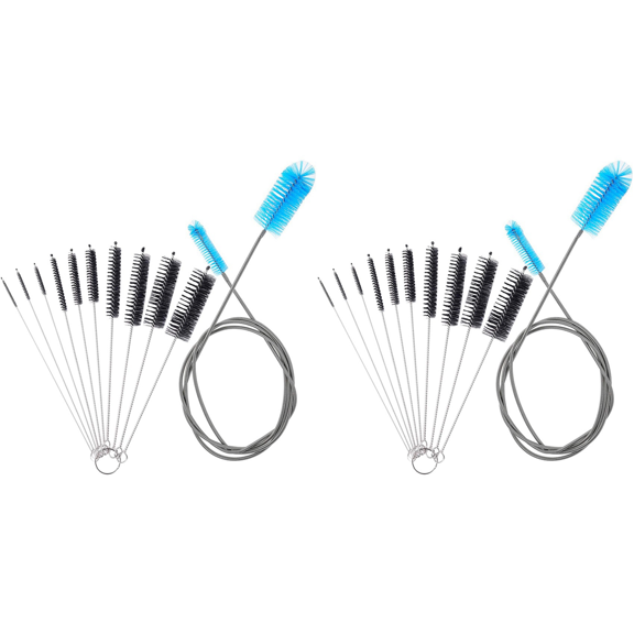 2025 New! 2X Aquarium Filter Brush Set, Flexible Double Ended Bristles Hose Pipe Cleaner with Stainless Steel Long Cleaning