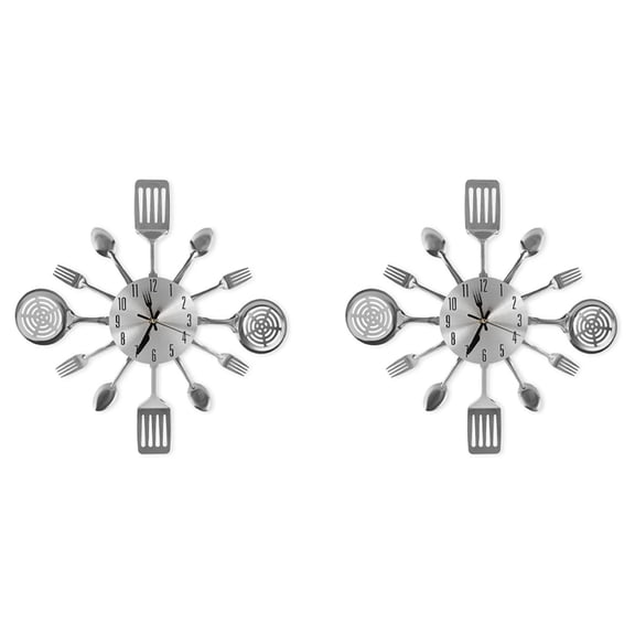 2025 New! 2X Large Kitchen Wall Clocks with Spoons and Forks, Decor Nice Gifts,Wall Clock Tableware