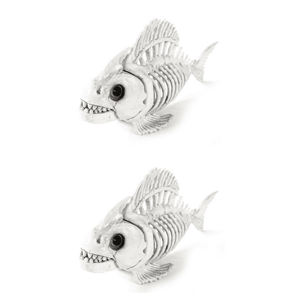 2025 New! 2X Skeleton Fish Halloween Decor Model, Plastic Animal Carp Skull Fishes Bone Art Ornaments, for Home Room Bedroom
