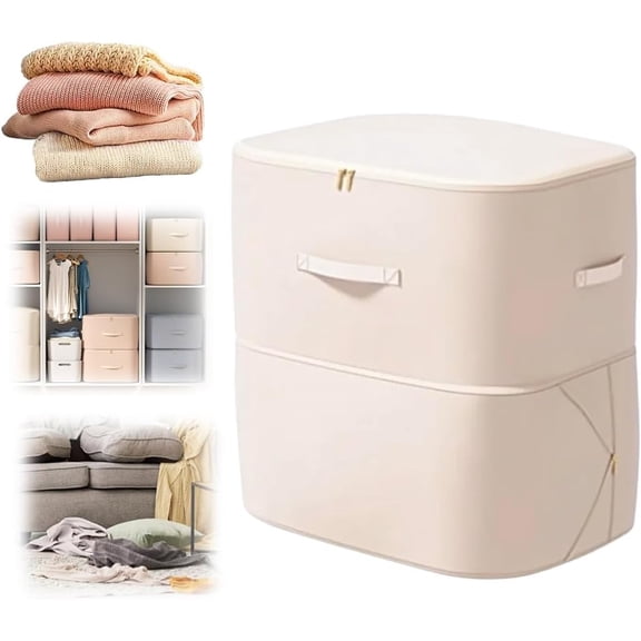 2025 New 3-Layer Self Compression Storage Organizer X-Large Beige Space Saving Bag for Comforters, Clothes, Blankets, Home Organization Must-Have Z