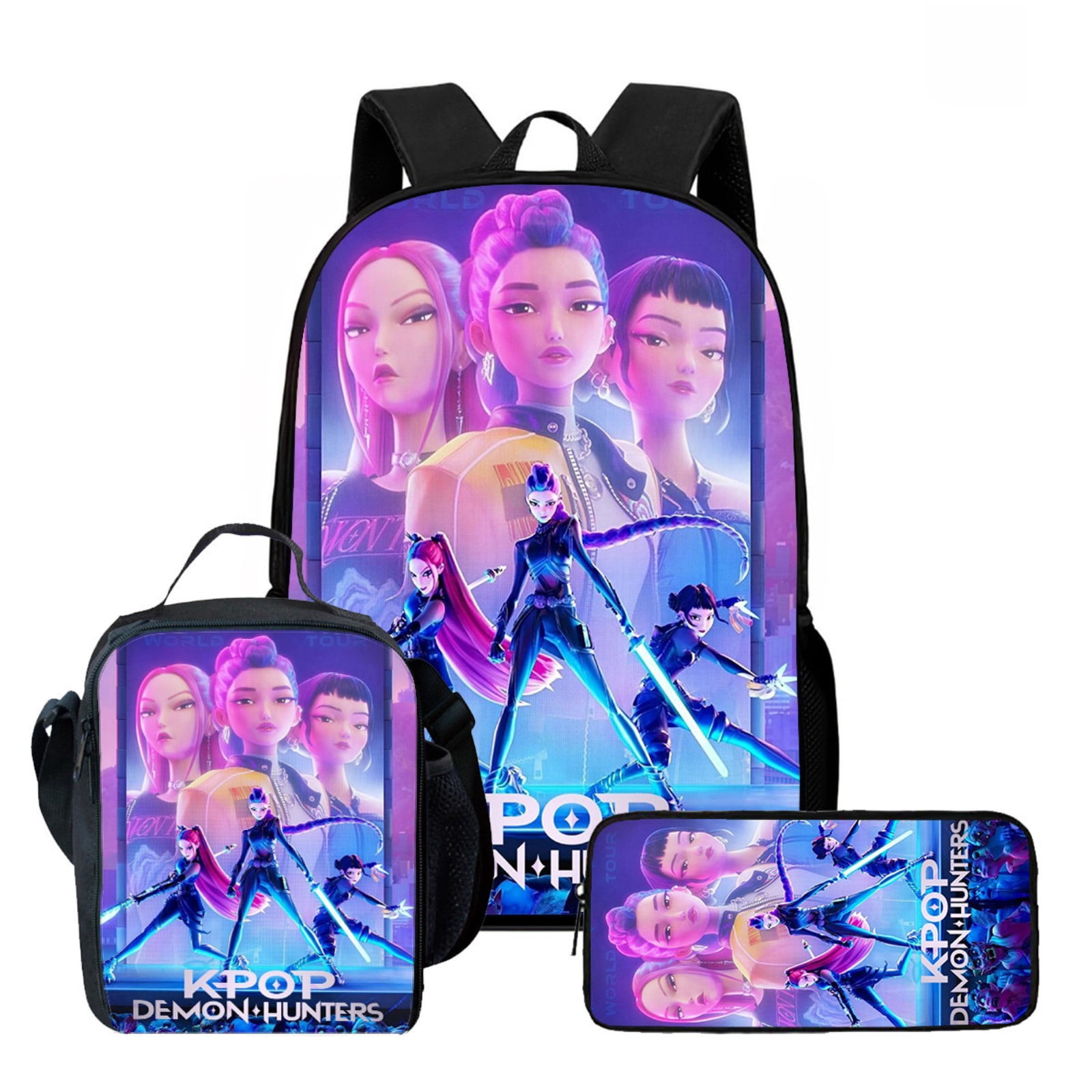 2025 New 3 PCS Lightweight Huntrix Kpop Demon Hunters Backpack, Travel Laptop Backpacks School Bag College Traveling Backpack Large Bookbags Back To School Supplies Mochilas for Teens Students A