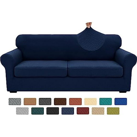 2025 New 3 Pieces Couch Covers for 2 Extra Large Cushion Sofa Super Stretch Sofa Cover for 2 Large Seat Universal Loveseat Slip Cover for Living Room (Navy Blue), 71"-91"(2 Cushions)