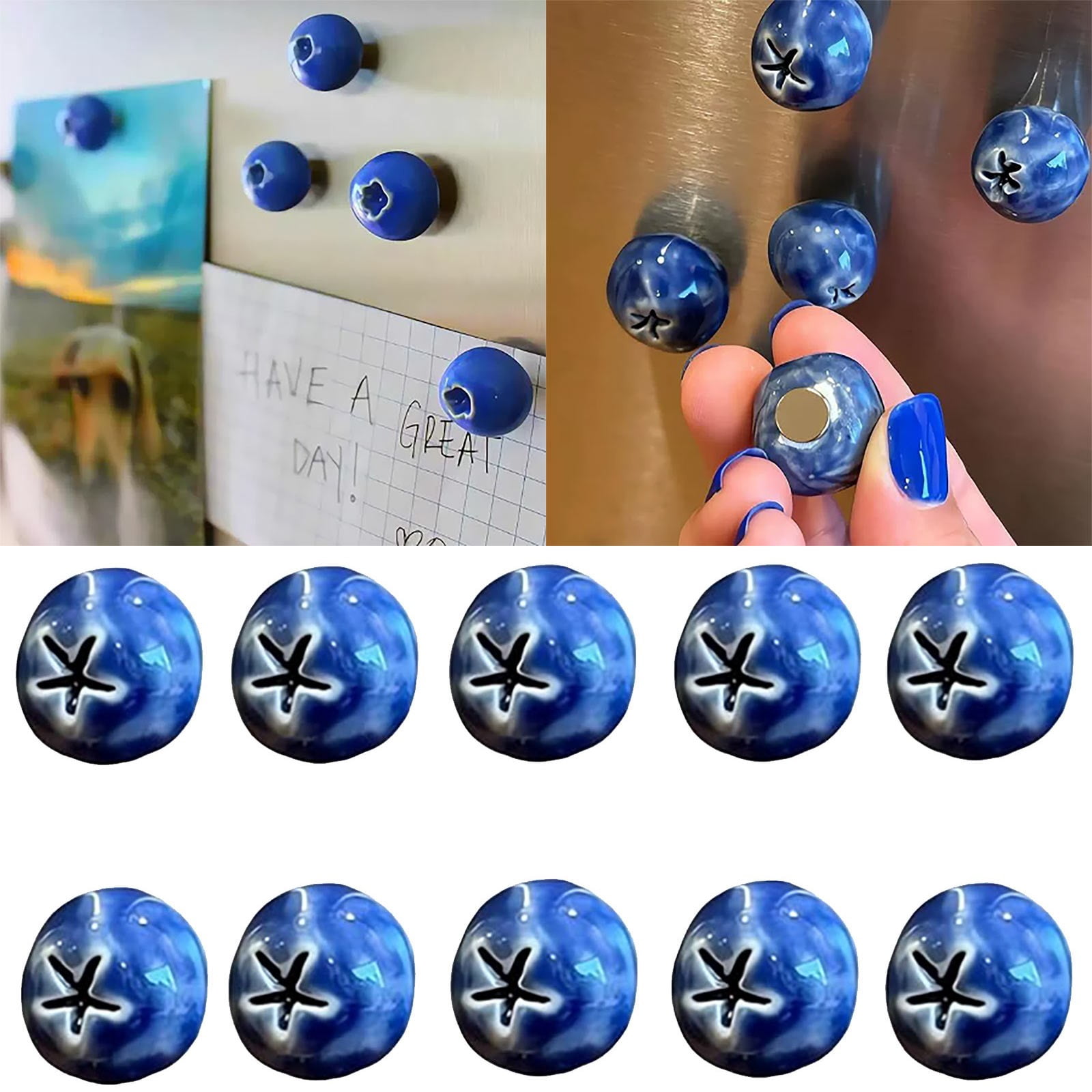 10-Piece 3D Blueberry & Pea Pod Fridge Magnets - Fun, Separable Decorative Magnets