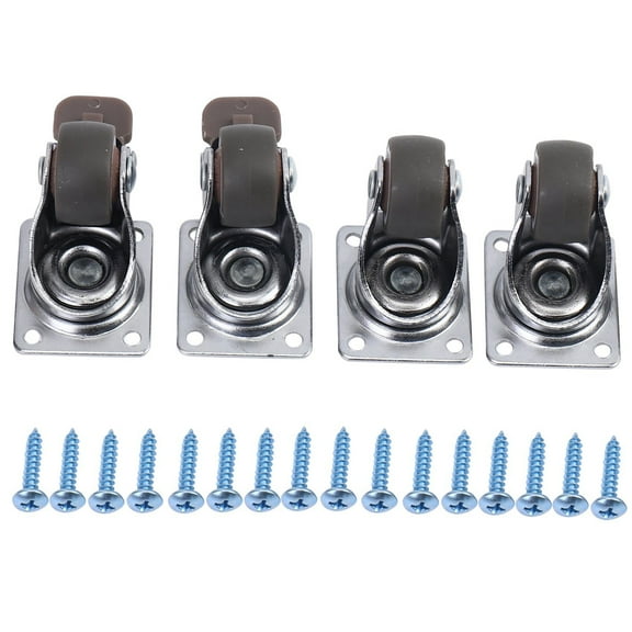 2025 New! 4 Pack 1 inch Low Profile Casters Wheels Soft Rubber Swivel Caster with 360 Degree Top Plate 100 lb Total Capacity for Set of (2 Brakes & 2 Without)