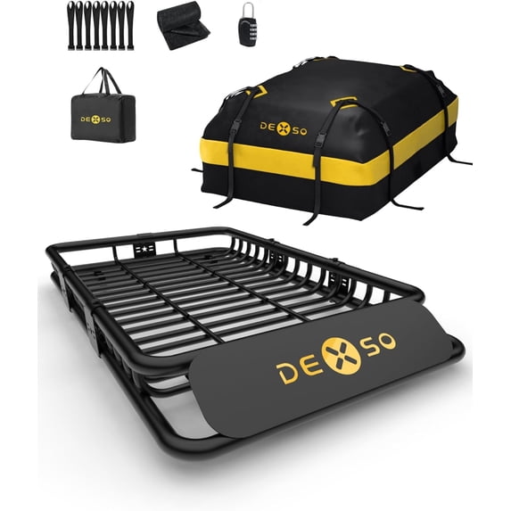 2025 New 64" x 39" Universal Roof Rack Carrier Basket, 200 Lbs Capacity Roof Cargo Basket with Extension Luggage Holder Basket Heavy Duty for SUVs, Trucks, Vehicles