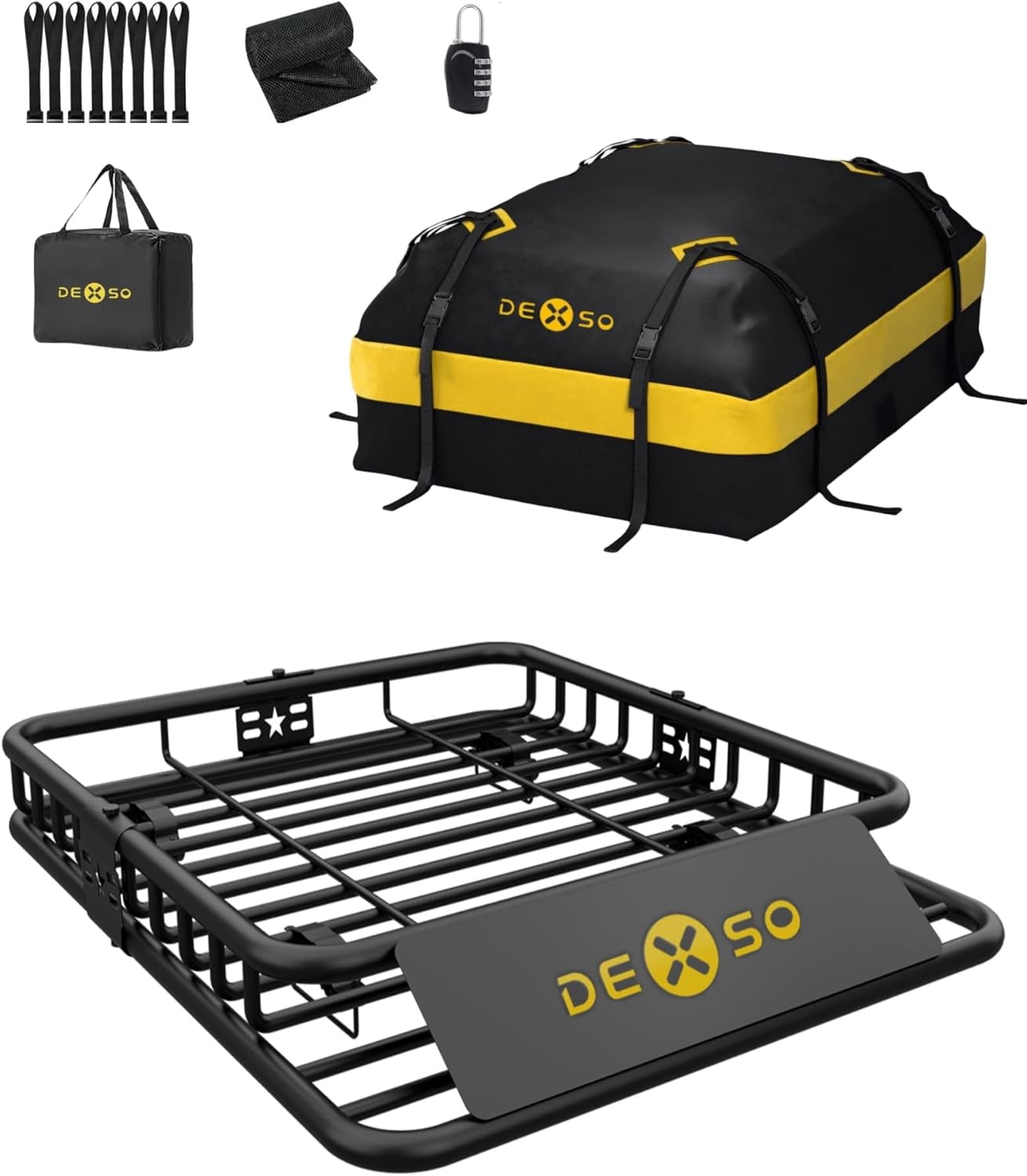2025 New 51"x36" Universal Roof Rack Carrier Basket, 200 Lbs Capacity Roof Cargo Basket with Extension Luggage Holder Basket Heavy Duty for SUVs, Trucks, Vehicles