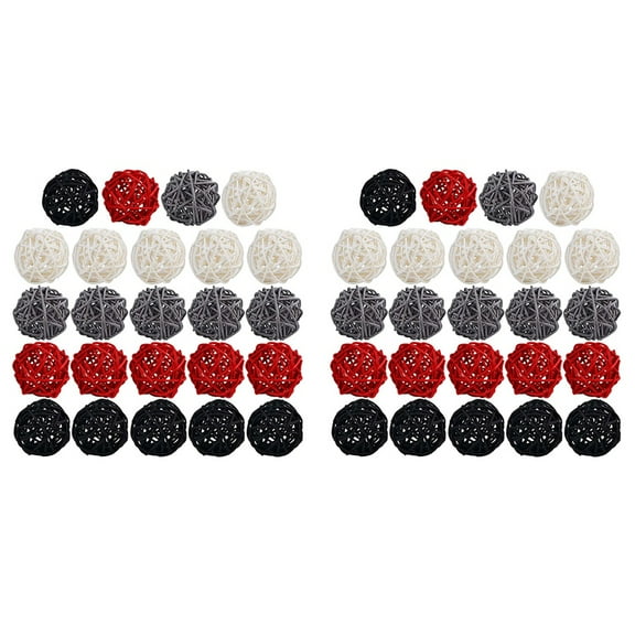 2025 New! 48X 2 Inch Rattan Balls Decorative for Home Decor DIY Filler Ornament Wedding Table Decoration(Black, Grey, Red, White)