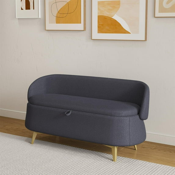 2025 New 50'' Modern Storage Ottoman End of Bed Bench Upholstered Boucle Fabric Shoe Stool Toy Storage Long Bench for Bedroom Living Room Entryway