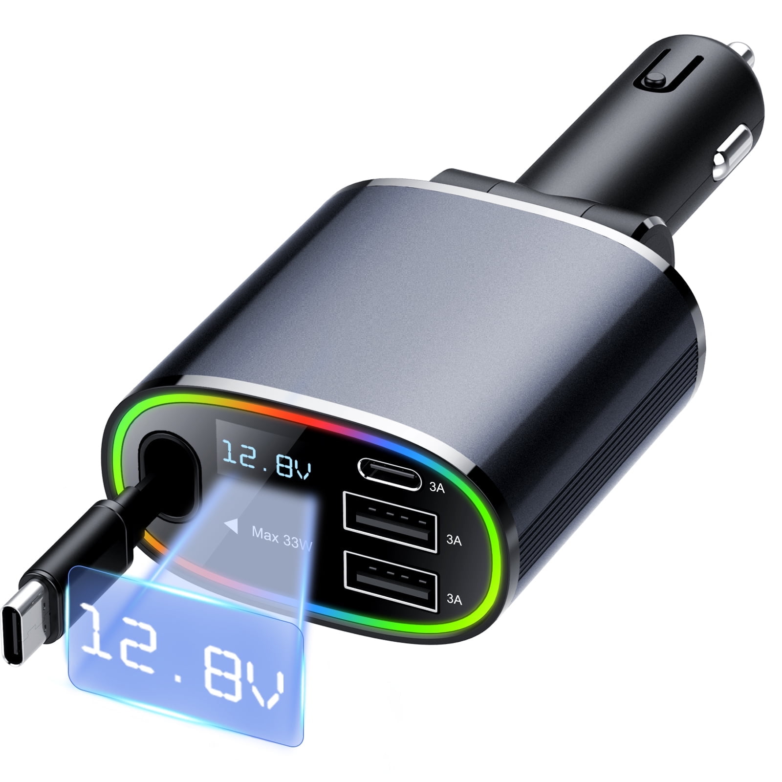 4 In 1 Retractable Car Charger, 78w Car Charger USB C, Fast Car Phone Charger with Cord 2.6ft, Car Chargers Compatible with Android and iPhone,Car Accessories for Women Men,...