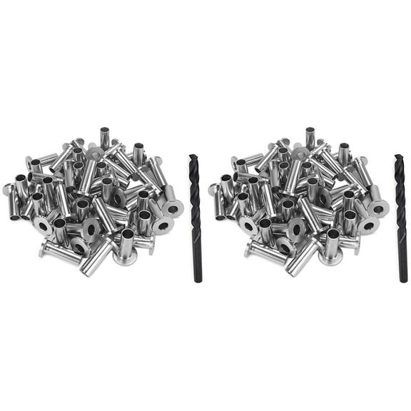 2025 New! 80 Pack T316 Stainless Steel Protector Sleeves for 1/8 Inch Wire Rope Cable Railing DIY Balustrade with 2Pc Drill Bit