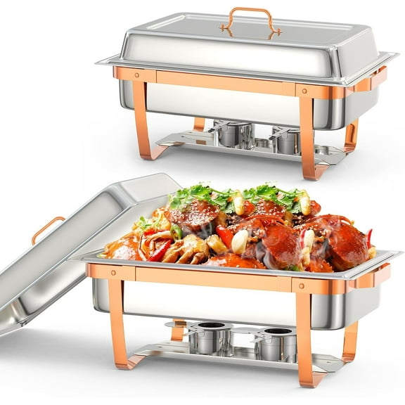 2025 New 8QT Chafing Dish Buffet Set, Rectangle Chafing Dishes for Buffet w/Lid Holder, Stainless Steel Chafer Food Warmers Servers for Kitchen Party Banquet Dining