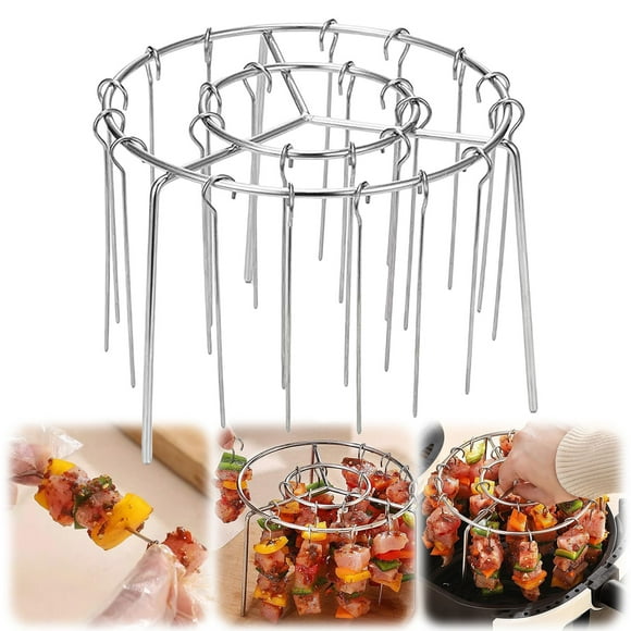 2025 New Air Fryer Grill Skewer Rack, Stainless Steel BBQ Kabob Set, 12 Vertical Meat Skewers with Round Hanging(1PC)