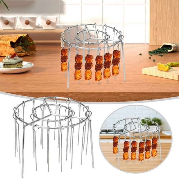 2025 New Air Fryer Skewer Rack - Stainless Steel Vertical Kabob Stand with 24 Skewers for Chicken, Meat & Veggies - Fits Most Air Fryers & Ovens (BBQ Grill Accessory)
