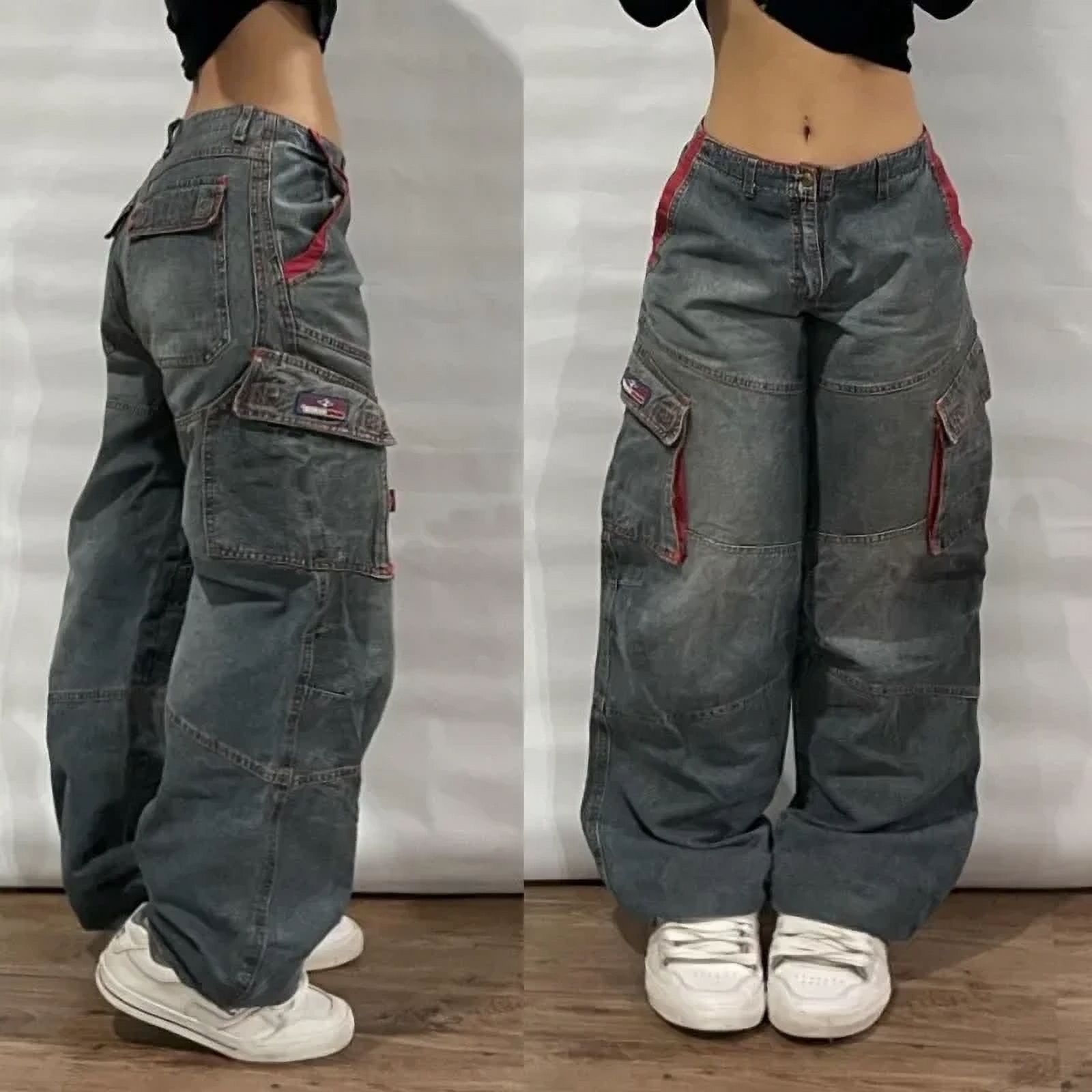 Getadme-Autumn And Winter New Japanese Overalls Jeans Men And Women American Retro High Street Micro-la Washed Wide-leg Straight Pants