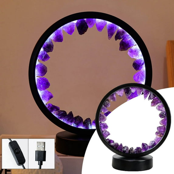 2025 New Amethyst Night Lamp 8.7" Natural Healing Bedside Lamp USB Port 3 Colours Dimming Mode Bedroom Lamp Suitable Night Light for Living Room Bedroom Office Home Decor Ideal Gift