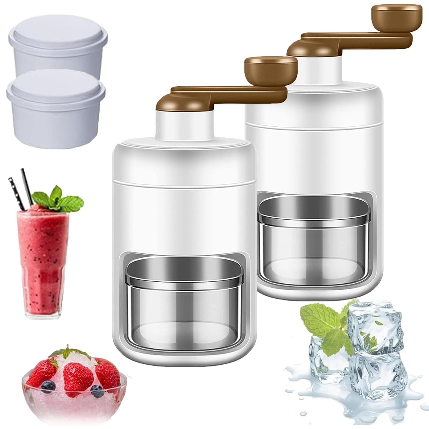 2025 New Arrival Household Mini Ice Shaver Crusher, Manual Ice Crusher for Snow Cones and Slushies, Portable Smoothie Maker 2PCS