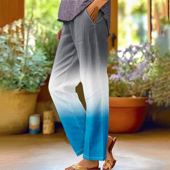 2025 New Arrivals! ChaoHeng Wide Leg Pants for Women Plus Size Women's Printed Rolled Casual Pocket Straight Leg Pants